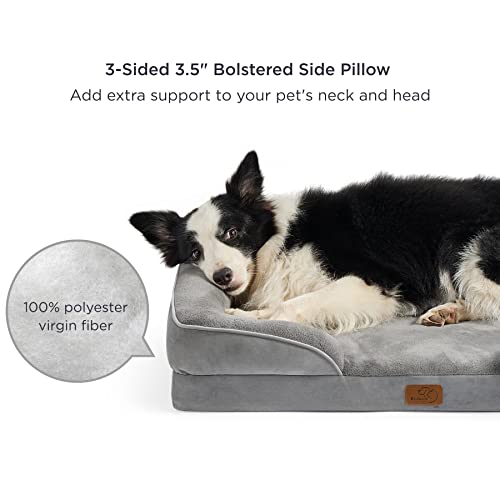 Bedsure Orthopedic Dog Bed for Large Dogs - Big Washable Dog Sofa Bed Large, Supportive Foam Pet Couch Bed with Removable Washable Cover, Waterproof Lining and Nonskid Bottom, Grey