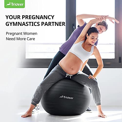 Trideer Extra Thick Yoga Ball Exercise Ball, 5 Sizes Ball Chair, Heavy Duty Swiss Ball for Balance, Stability, Pregnancy, Physical Therapy, Quick Pump Included (Black, L (58-65cm))