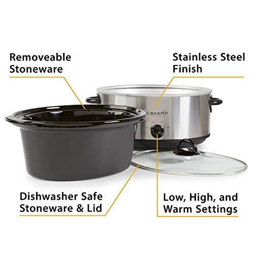 Crock-Pot 7 Quart Oval Manual Slow Cooker, Stainless Steel (SCV700-S-BR)