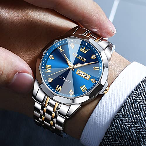 OLEVS Men Watches Stainless Steel Wrist Watch Quartz Analog Waterproof Luminous Date Diamond Wrist Watch Luxury Casual Watch for Men