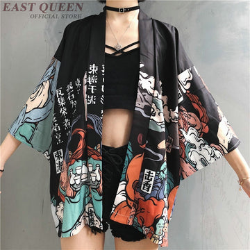 Kimonos Woman 2020 Japanese Kimono Cardigan Cosplay Shirt Blouse For Women Japanese Yukata Female Summer Beach Kimono  FF1126