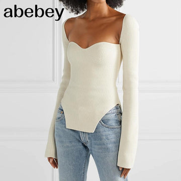 2021 new spring and summer fashion women clothes cashmere sqaure collar full sleeves elastic high waist sexy pullover WK080